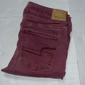 American Eagle Womens 4 Long Super Stretch X Maroon Super Low Jegging